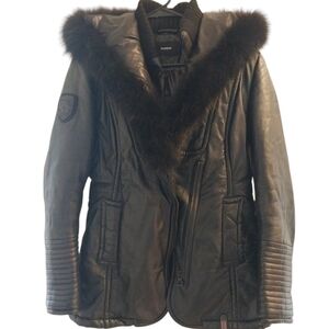 Rudsak Leather Black Jacket Coat Fur Women's Medium Parka Puffer